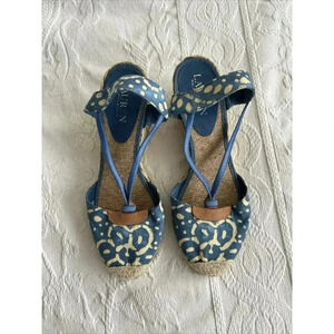 Lauren Ralph Lauren Cala Women’s 7.5 M Espadrille Shoes Wedges Heel Blue Beige